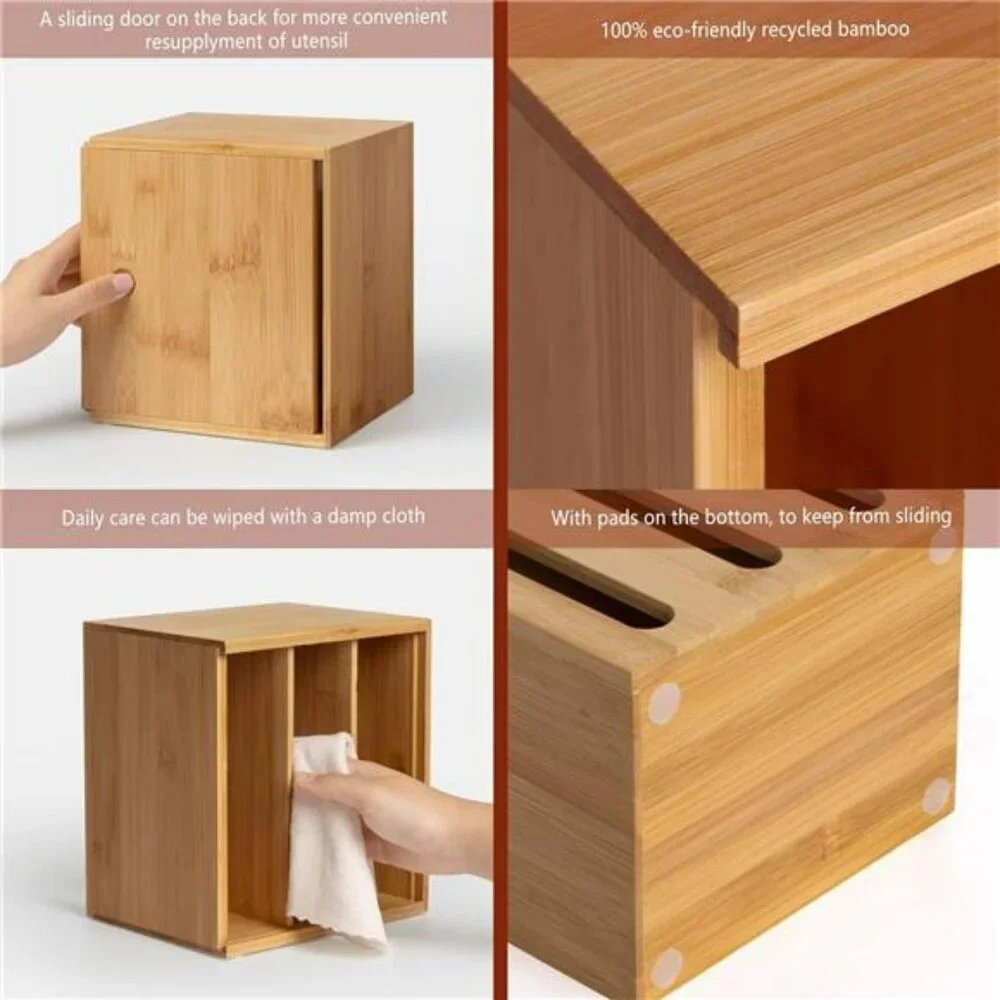 Bamboo utensil dispenser cutlery holder organizer for forks spoons knives party